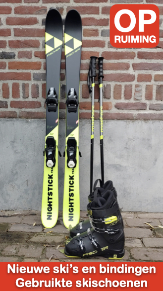 Fischer Nightstick ski-set zwart/geel met Fischer JR skischoenen – compleet gemonteerd