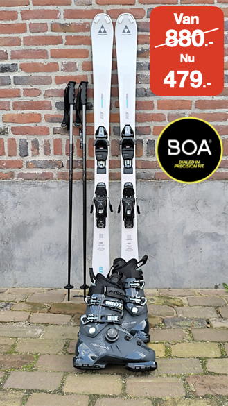 Nieuwe ski's, schoenen met BOA sluiting en stokken: van 885.- Nu 475.-