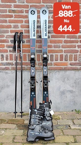 Nieuwe ski's, schoenen en stokken: van 888.- Nu 444.-